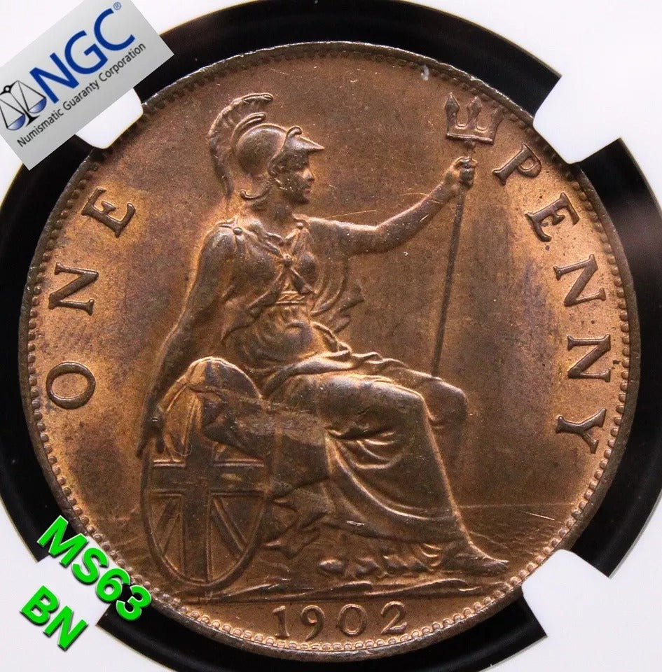 1 Penny 1902. Edward VII. High Tide. S.3990. BU NGC MS63 BN