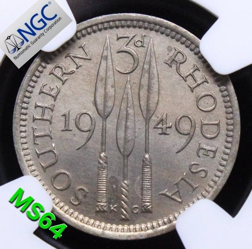 3 pence 1949, Southern Rhodesia. KM-20 UNC NGC MS64