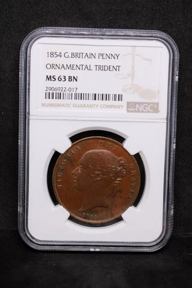 1 penny 1854, ornamental Trident. Victoria. S.3948 UNC NGC MS63BN