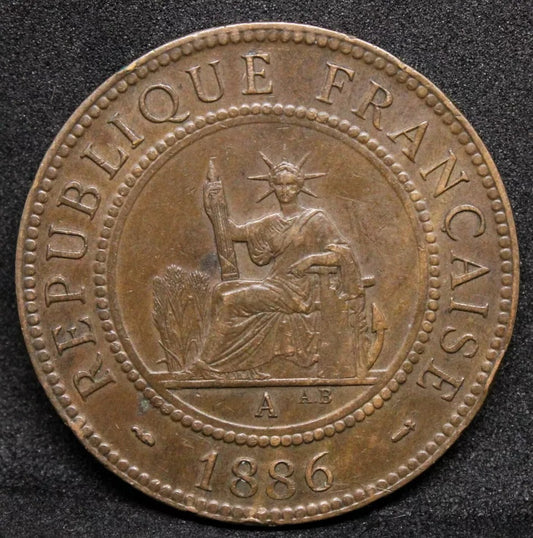 1 Cent 1886-A, French Indo-China. KM-1. EF. Low mintage