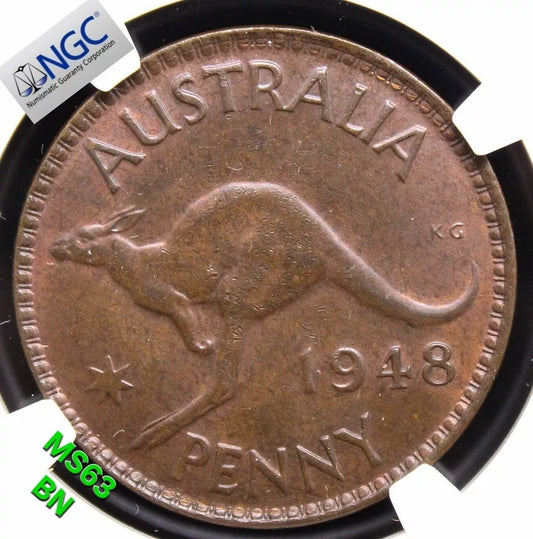 1 Penny 1948, Australia George VI. KM-36. UNC NGC MS63BN