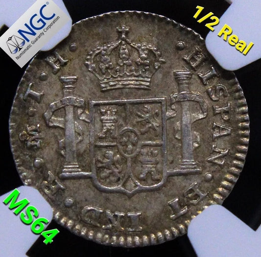 1/2 real 1808 Mo-Th. Mexico, Charles IV. KM-72. NGC MS64