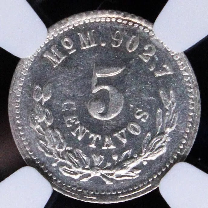 5 Centavos 1892 Mo M. Mexico Silver. KM-398.7 UNC NGC MS63