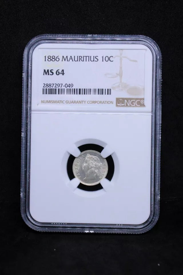 10 Cents 1886. Mauritious Queen victoris silver coin. KM-10 NGC MS64 UNC