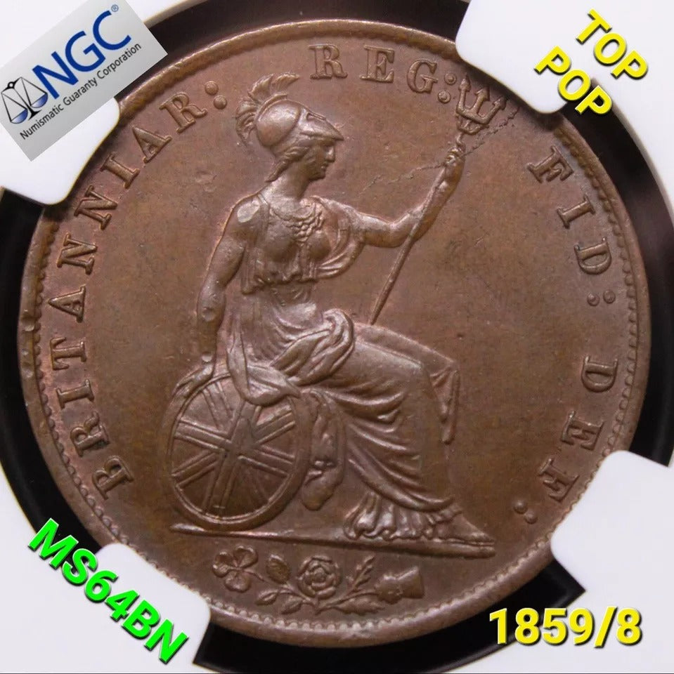 1/2 Penny 1859/8 overdate. Victoria. S.3949. UNC NGC MS64BN