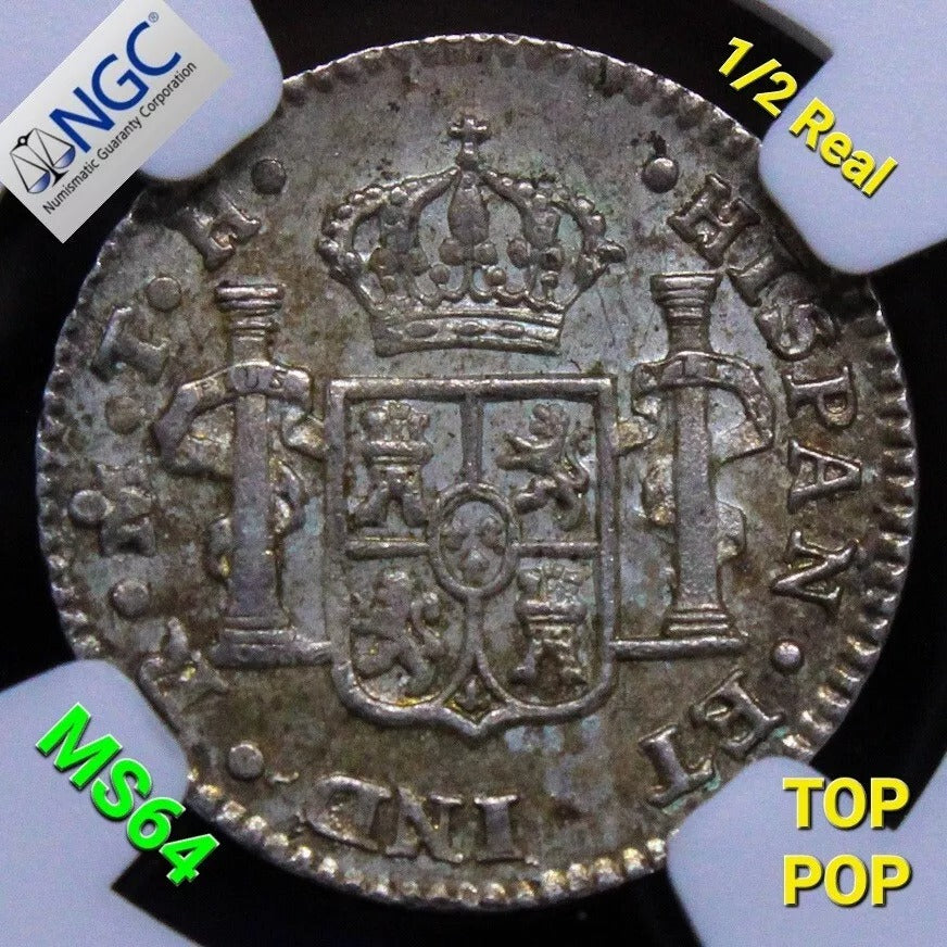 1/2 real 1806 Mo-Th. Mexico, Charles IV. KM-72. NGC MS64. Top pop