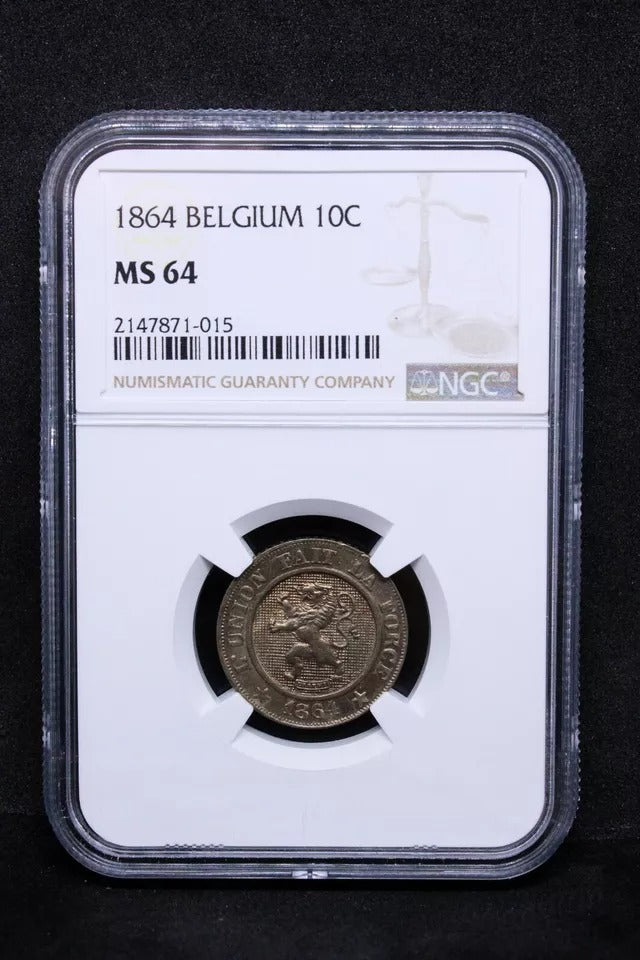 10 Centime 1864. Belgium Coin. KM-22. UNC NGC MS64