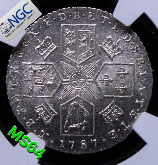 1787 6 pence George III, With semée of hearts S.3749. BU NGC MS64 SOLD..