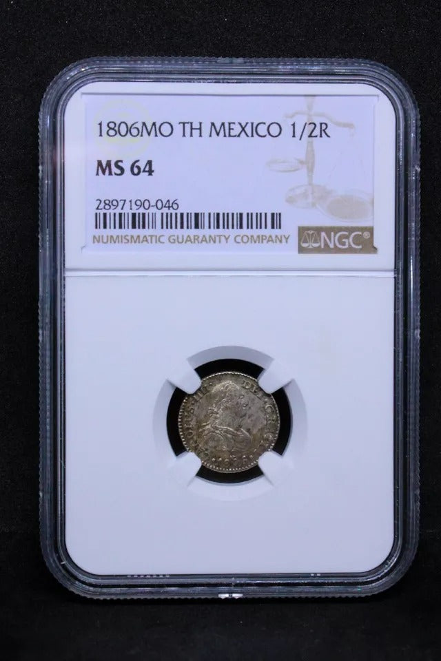 1/2 real 1806 Mo-Th. Mexico, Charles IV. KM-72. NGC MS64. Top pop