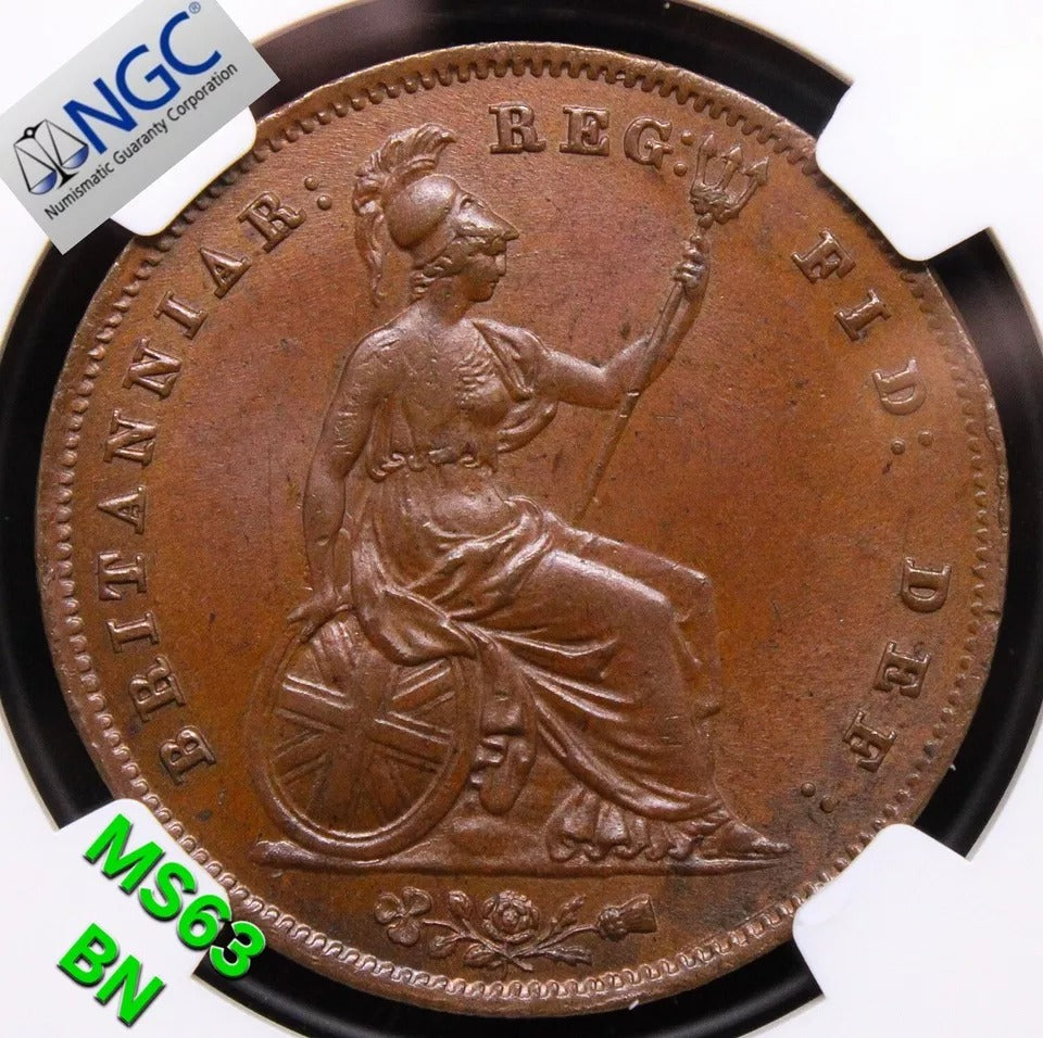 1 penny 1854, ornamental Trident. Victoria. S.3948 UNC NGC MS63BN