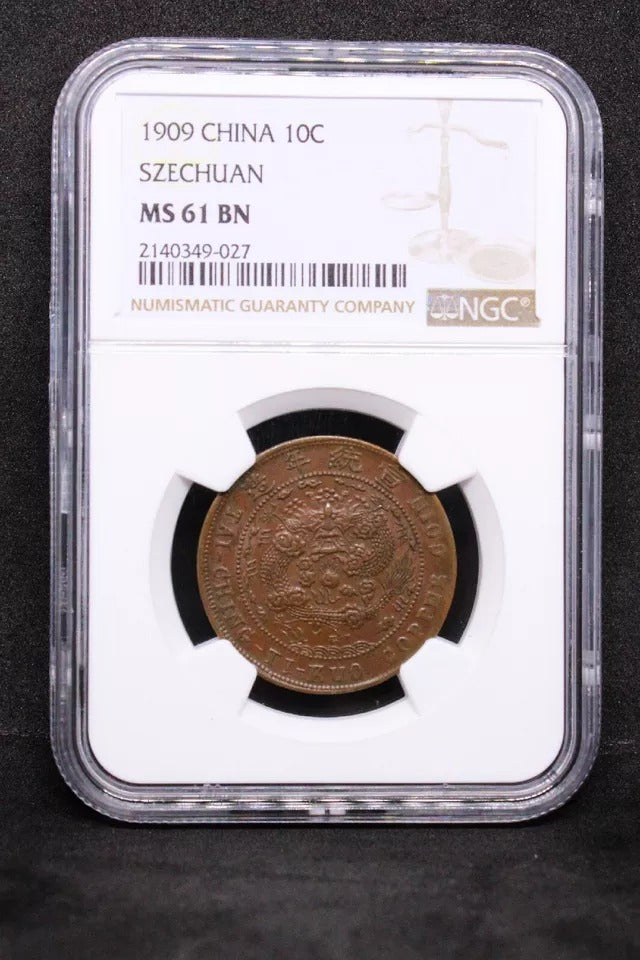 10 Cash 1909, Szechuan China/chinese Province. Y-20t.2. UNC NGC MS61BN