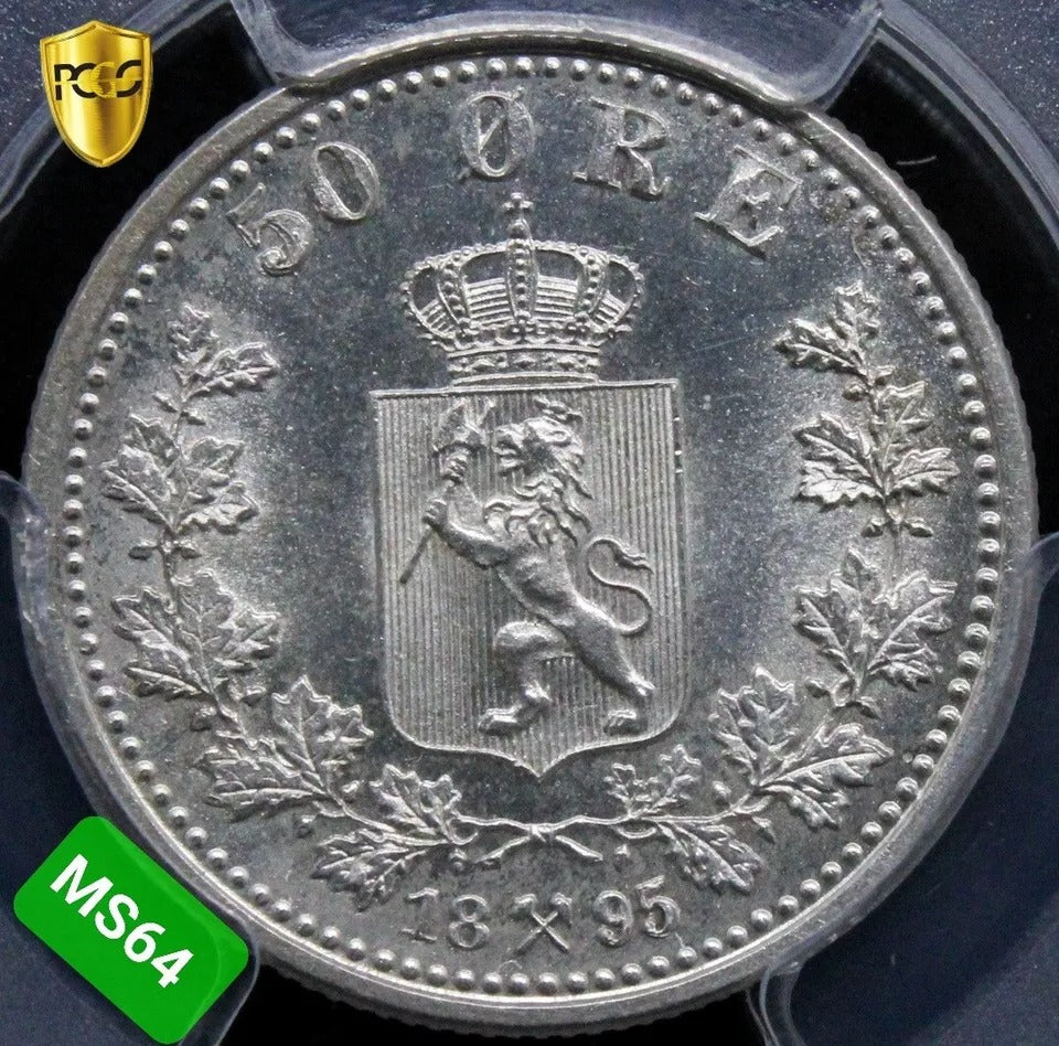 50 Ore, 1895. Norway. King Oscar II. PCGS MS64