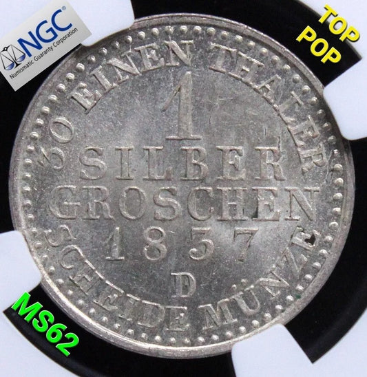 1 silbergroschen 1837-D, Prussia-German States. KM-410. UNC NGC MS62 top pop