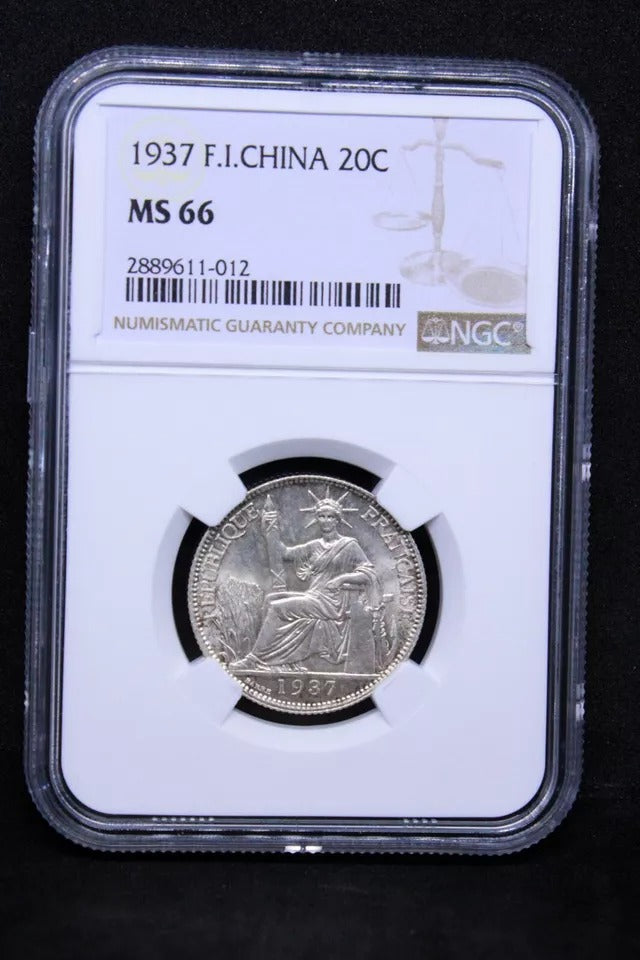 FRENCH INDO-CHINA. 20 Cents, 1937. Paris Mint. KM-17.2. NGC MS66 UNC