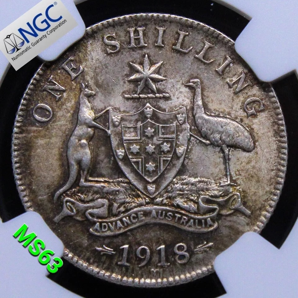 1 shilling 1918-M. Australia George V. KM-26. UNC NGC MS63