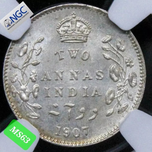 1907 2 Annas, King Edward VII India-British. KM 505 UNC NGC MS63