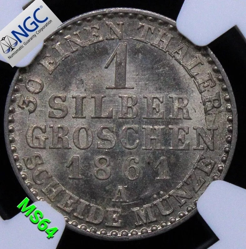 1 Silbergroschen 1861 -A, William I. Prussia. KM-485 UNC NGC MS64