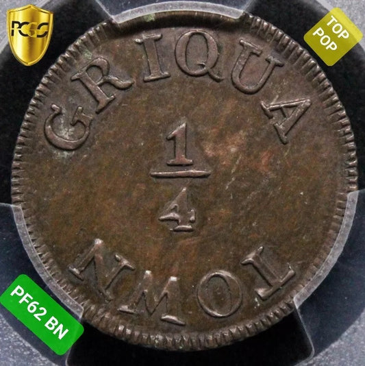 Griquatown copper 1/4 "Penny" (1815-16) ND, KM-X-Tn1, Hern-GT4 PCGS PF62BN South Africa,TOP Pop