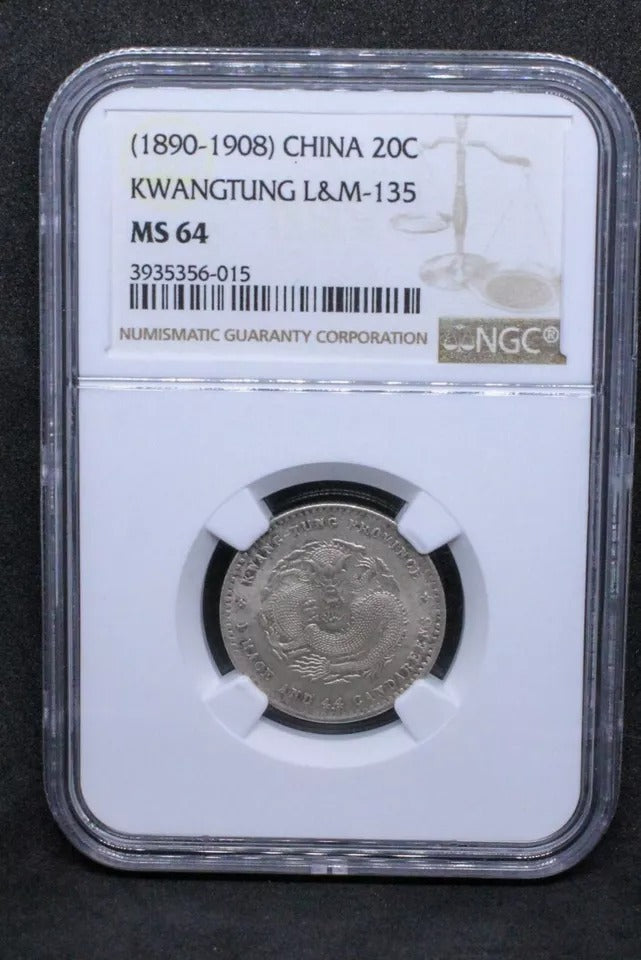 1890-1908 20 Cents Kwang-Tung Province, China. L&M 135, Y-201 NGC MS64 BU