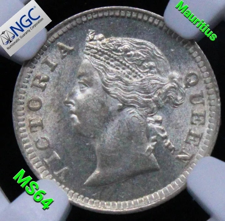 10 Cents 1886. Mauritious Queen victoris silver coin. KM-10 NGC MS64 UNC