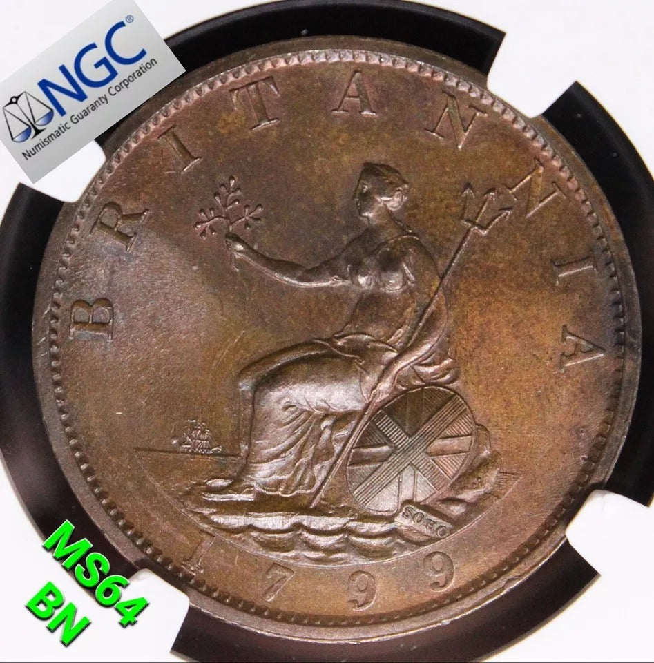 1/2 penny 1799, Great Britain. George III. S.3778. UNC NGC MS64BN