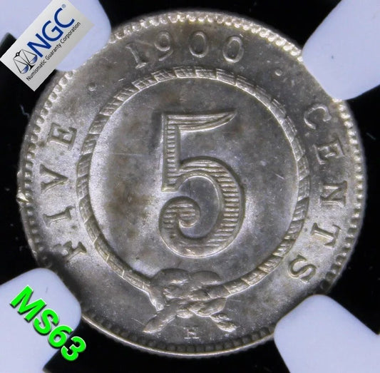 5 cents 1900, Sarawak. Raj Charles Brooke. KM-8. NGC MS63 UNC