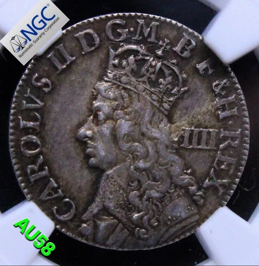 4 Pence undated- Charles II Milled issue. S.3383. NGC AU58 aUNC