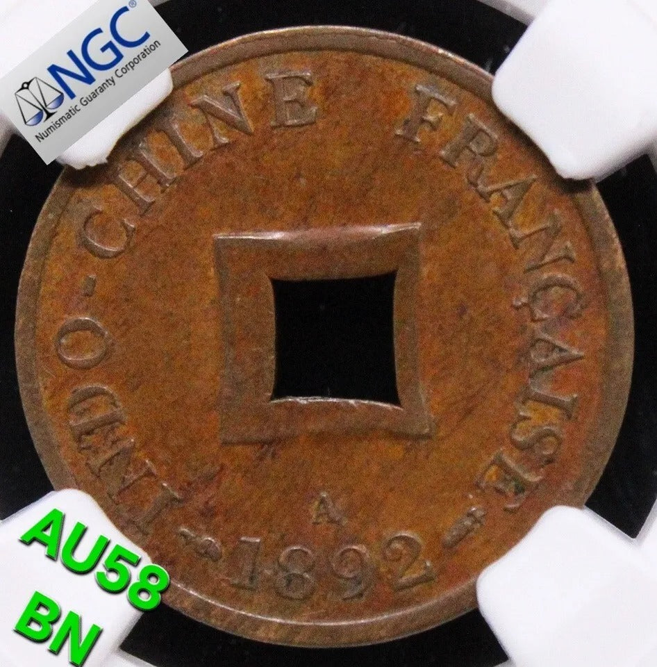 2 sapeque 1892, French Indo-China. KM-2. aUNC NGC AU58