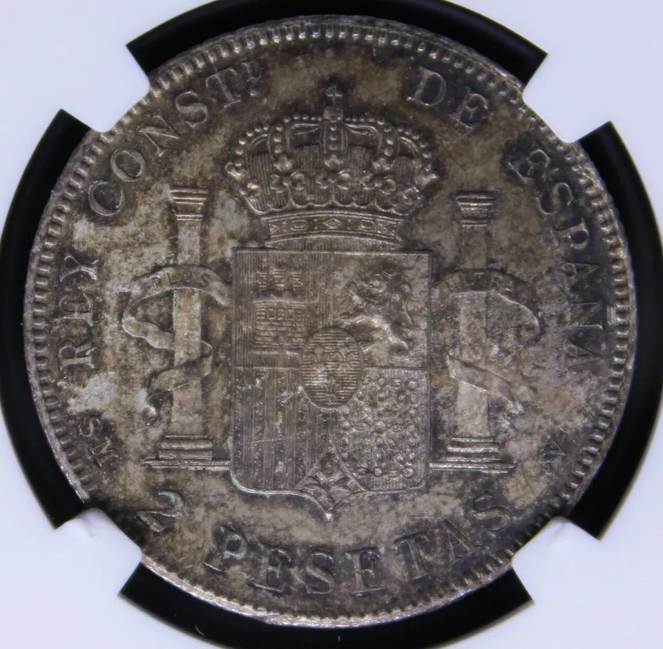 2 Peseta 1905 (05) Spain, Alfonso XIII, KM-725 NGC MS64 UNC