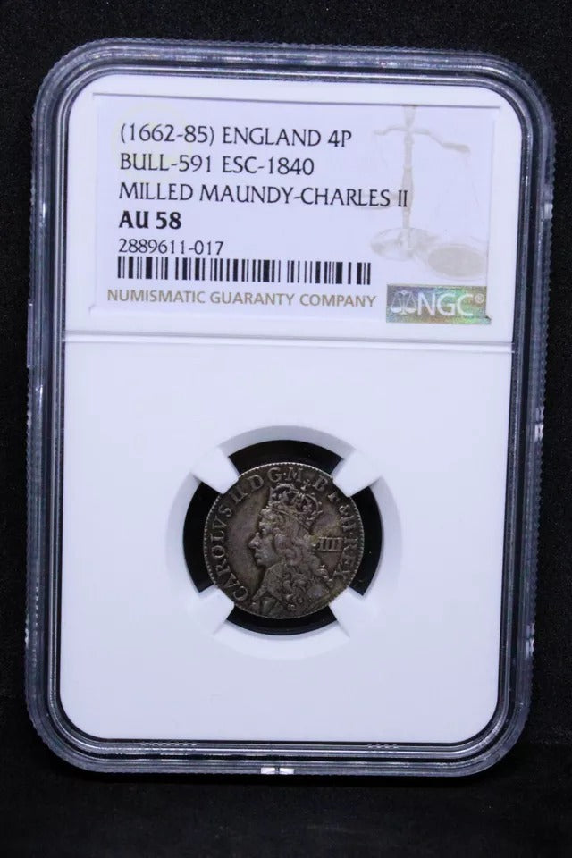 4 Pence undated- Charles II Milled issue. S.3383. NGC AU58 aUNC