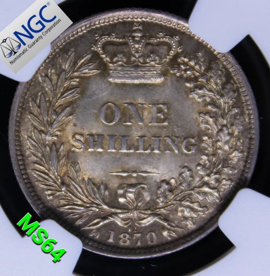 1 Shilling 1870, Queen Victoria. S.3906A. NGC MS64. BU SOLD..