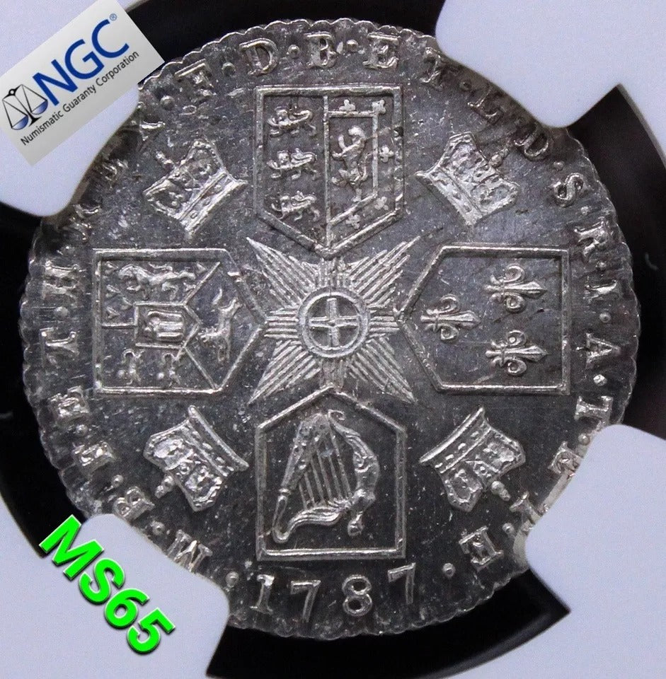 1787 six pence George III, With semée of hearts S.3749. BU NGC MS65