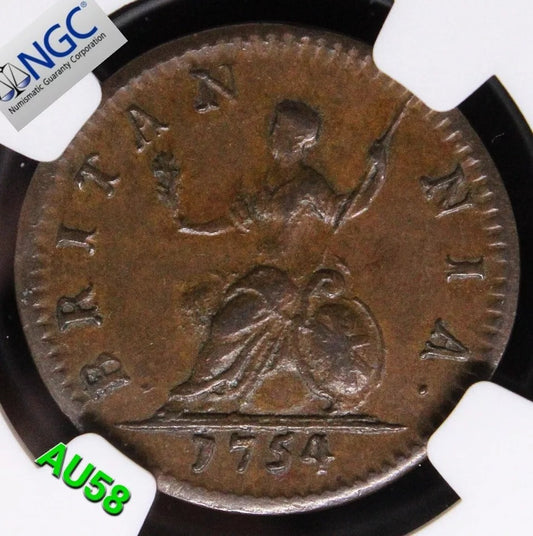 1 Farthing 1754. George II. "Georgivs" S.3722. aUNC NGC AU58BN