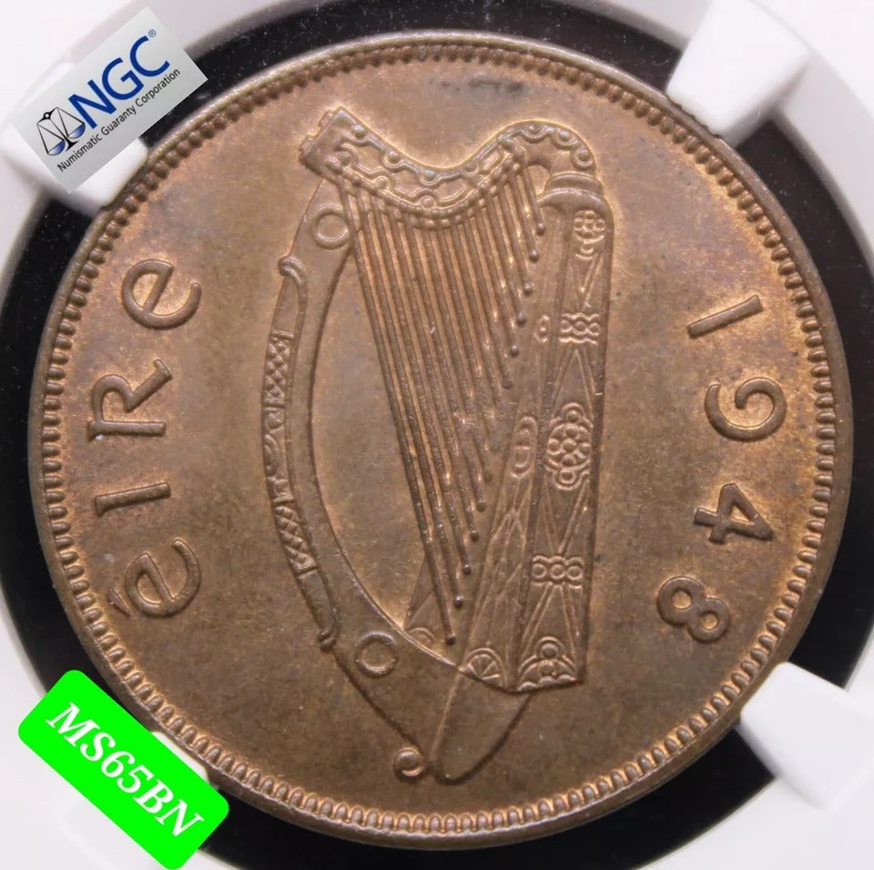 1 Penny 1948, Ireland Republic. KM-11. NGC MS65 BN . UNC