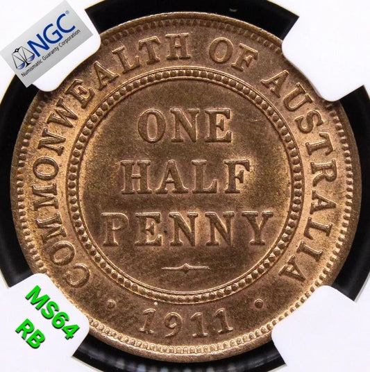 1/2 Penny 1911. Australia. KM-22. UNC NGC MS64 RB