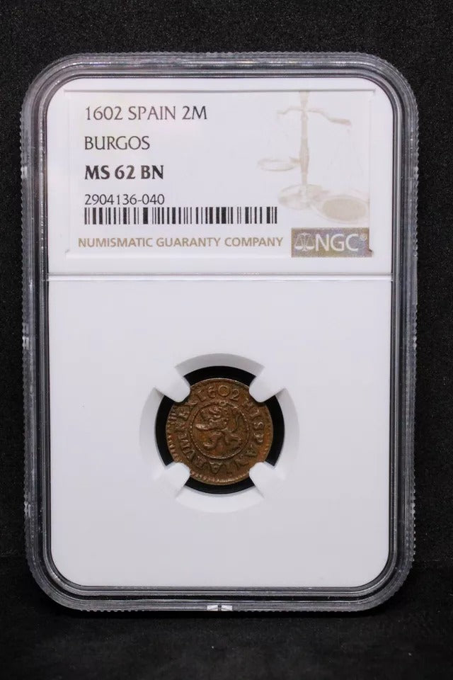 2 Maravedis 1602 -B Spain Felipe III. KM-3 Rare NGC UNC MS62BN