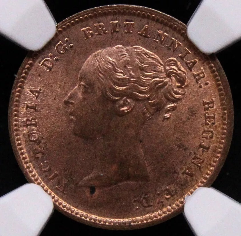 1844 1/2 farthing, Victoria young head colonial coinage UNC+lustre NGC MS62RB