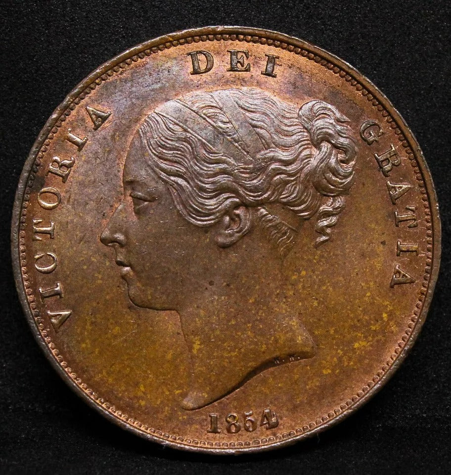 1854 G.BRITAIN PENNY PLAIN TRIDENT , Queen Victoria .NGC MS 64 BN