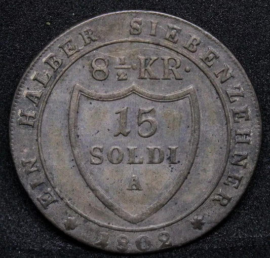 15 Soldi, 8½ Kreuzer 1802 -A Gorizia Italian states, Francesco II. KM-48 EF Sold..