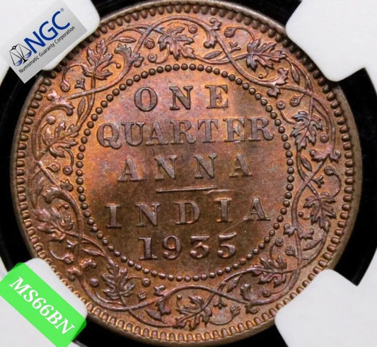 1935-C 1/4 Anna British-India, George V NGC MS66 RB, BU With Lustre