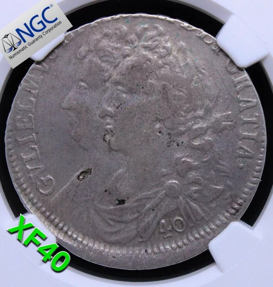 40 Shillings 1691, Scotland Silver Coin. William & Mary. S.5648 NGC XF40