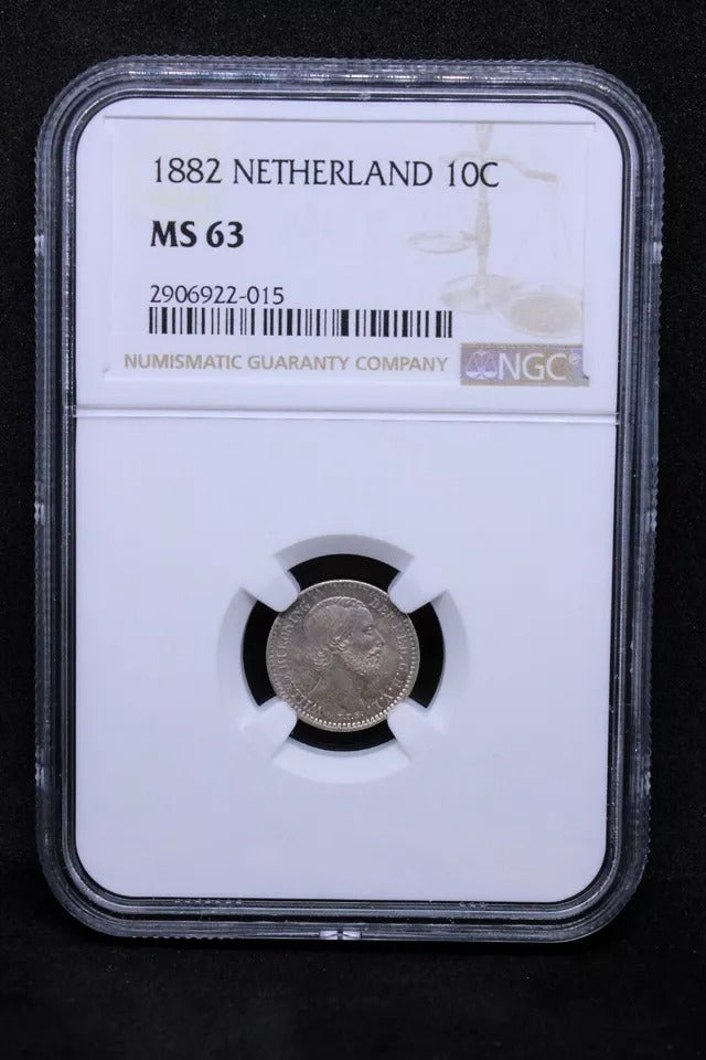 10 cents 1882, Netherlands. William III. KM-80. UNC NGC MS63