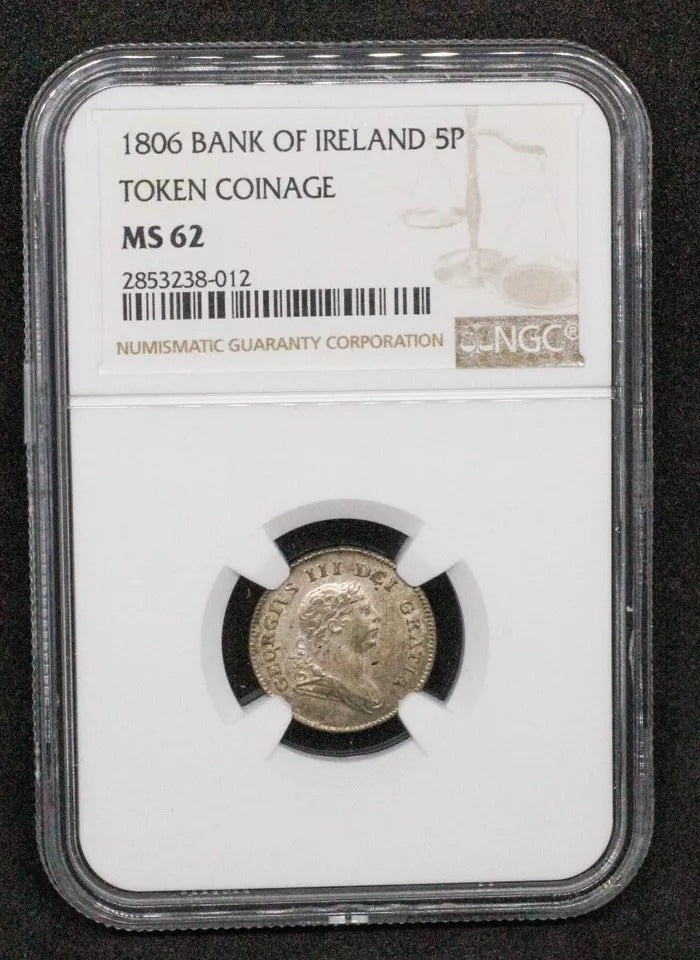 1806/5 Ireland Silver 5 pence Token. KM Tn2. Very rare overdate.R6.NGC MS62 UNC