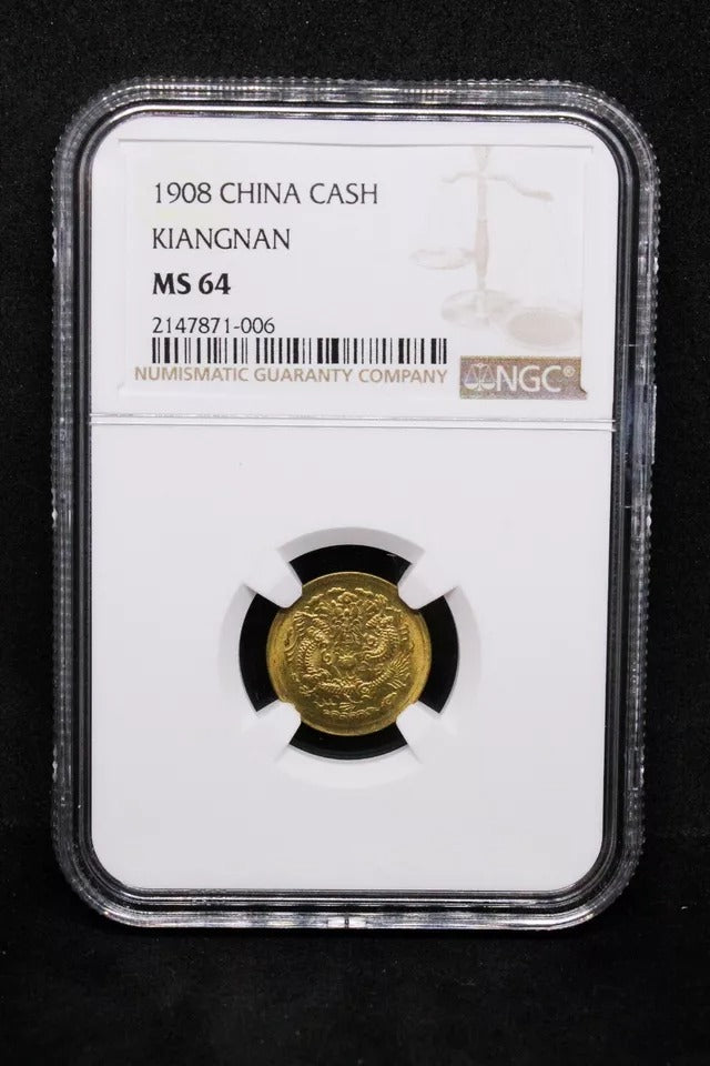 1908 Kiangnan 1 Cash Bronze, CL-KN.74 Y.7K (Extended) BU, lustrous NGC MS64