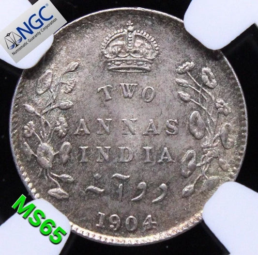 1904 India-British 2 Annas George V KM 505 UNC NGC MS65 SOLD..