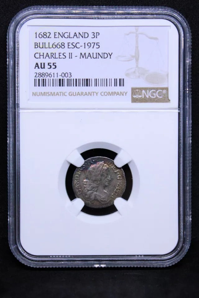 3 pence 1682, Maundy Issue, Charles II issue. S.3386. NGC AU55 aUNC