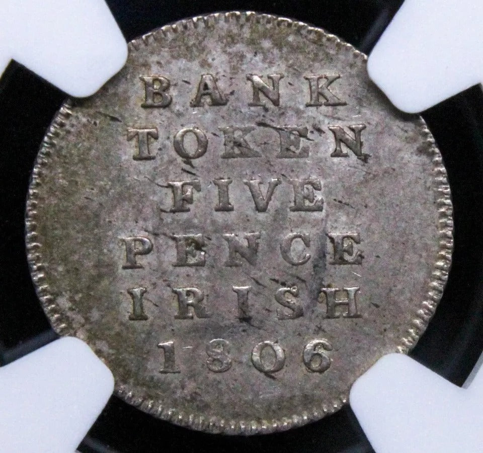 1806/5 Ireland Silver 5 pence Token. KM Tn2. Very rare overdate.R6.NGC MS62 UNC